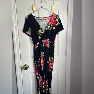 Long navy blue floral maternity dress